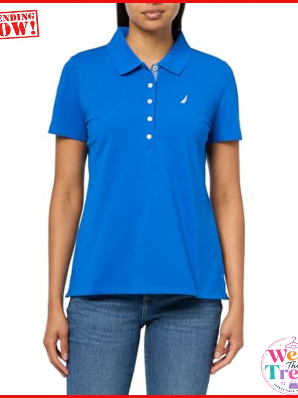 Nautica Women's Cotton Polo Shirt Short Sleeve Collared Regular Fit